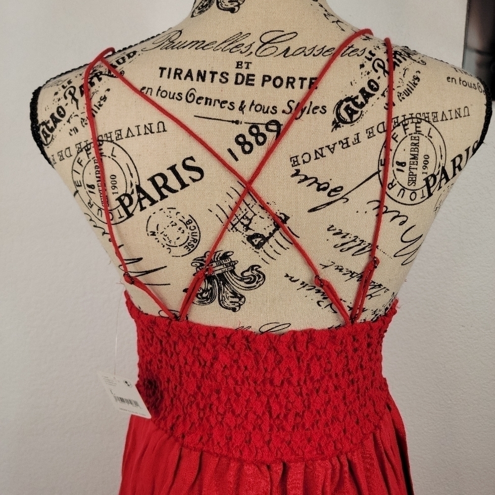 Free People Dres XS Adella Maxi Slip Boho Crochet Lace Red Summer Cottage NEW - Picture 5 of 8